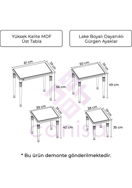 Concept Zeyra Serisi 1.sınıf Mdf ve Lake Boya Avangart 4'lü Zigon Sehpa Takımı