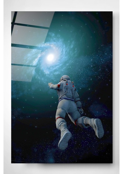 Astronot ve Uzay Cam Tablo Dekoratif Cam Tablo Modern Cam Tablo