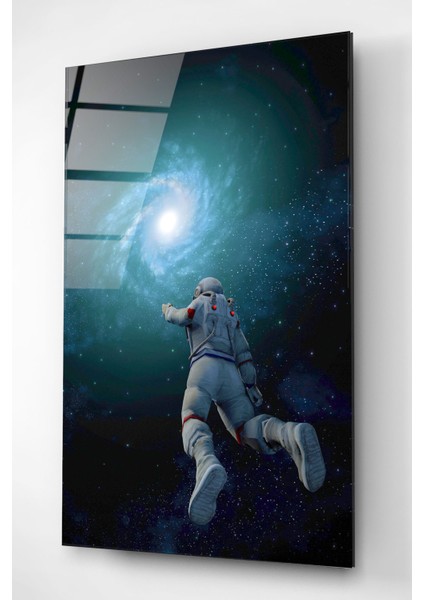 Astronot ve Uzay Cam Tablo Dekoratif Cam Tablo Modern Cam Tablo