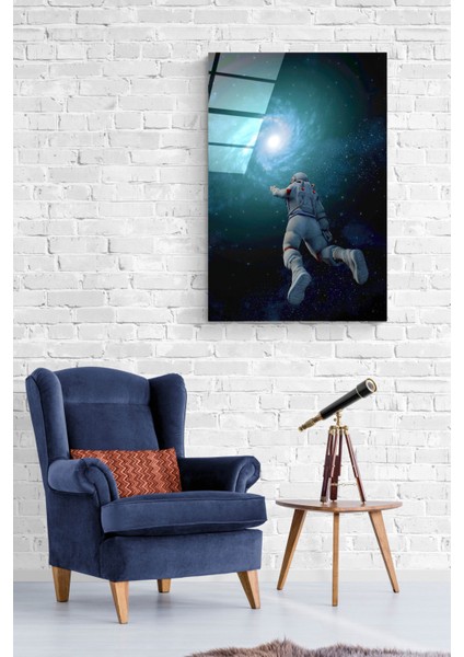 Astronot ve Uzay Cam Tablo Dekoratif Cam Tablo Modern Cam Tablo