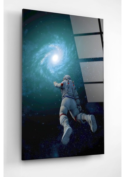 Astronot ve Uzay Cam Tablo Dekoratif Cam Tablo Modern Cam Tablo