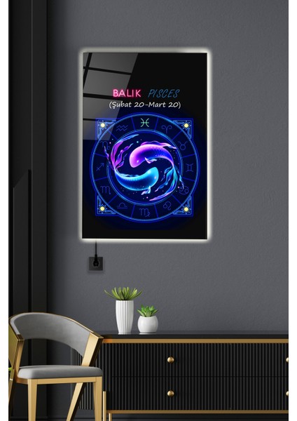 LED Aydınlatmalı Pisces Cam Tablo, Işıklı Cam Tablo