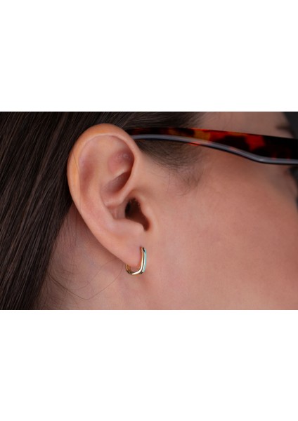 14 Ayar Altın Turkuaz Mineli Mini Dikdörtgen Halka Küpe modelleri