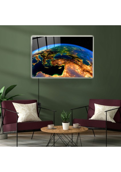 LED Aydınlatmalı Uzaydan Türkiye Cam Tablo, Işıklı Cam Tablo