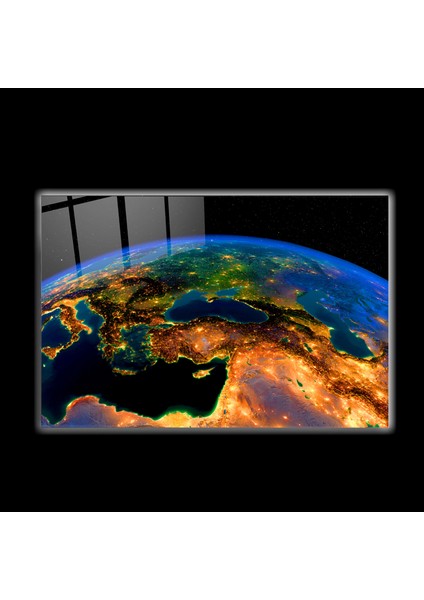 LED Aydınlatmalı Uzaydan Türkiye Cam Tablo, Işıklı Cam Tablo modelleri