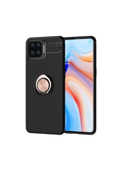 Oppo Reno 4 Lite Kılıf Yüzüklü Standlı Soft Parmak Izi Bırakmaz+Nano Ekran Koruma