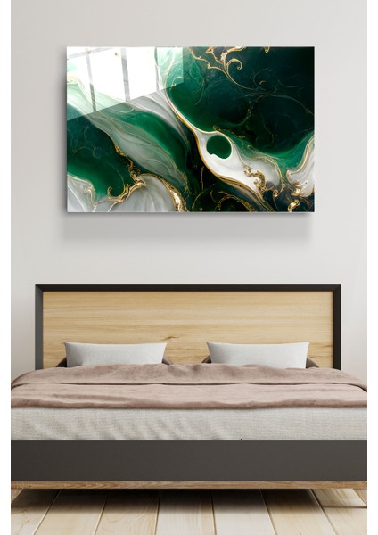 Green And Gold Cam Tablo Dekoratif Cam Tablo