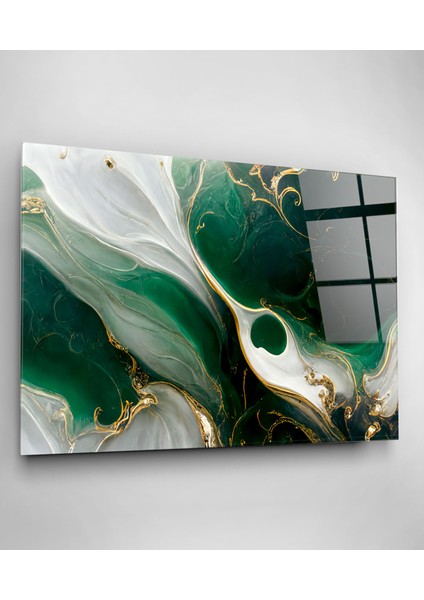 Green And Gold Cam Tablo Dekoratif Cam Tablo