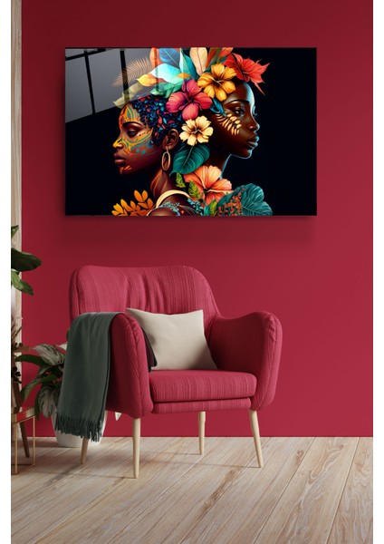 Afrikalı Kadınlar Cam Tablo Dekoratif Cam Tablo