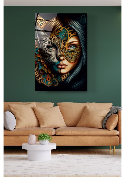 Cat Mask Girl Cam Tablo Dekoratif Cam Tablo