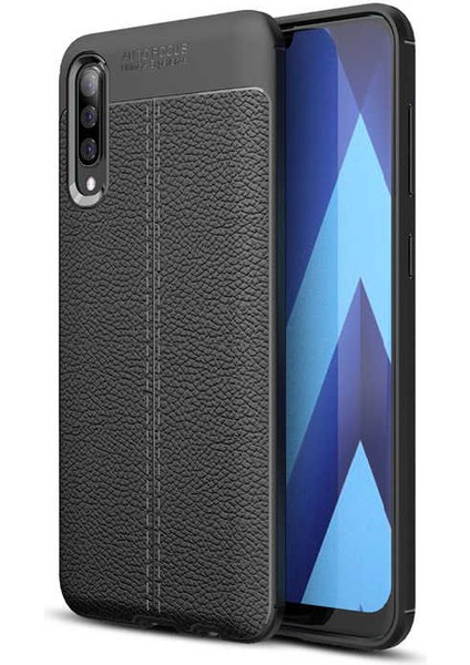 Galaxy A50 Kılıf Deri Görünümlü Tam Koruma Orjinal Silikon