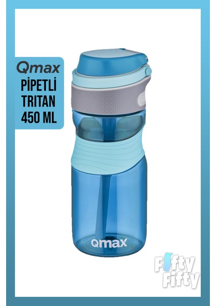 Pipetli Tritan Bpa Içermeyen Su Matarası 450 ml Mavi