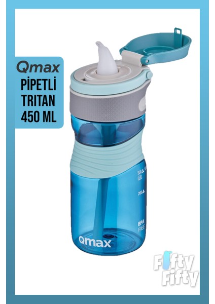 Pipetli Tritan Bpa Içermeyen Su Matarası 450 ml Mavi