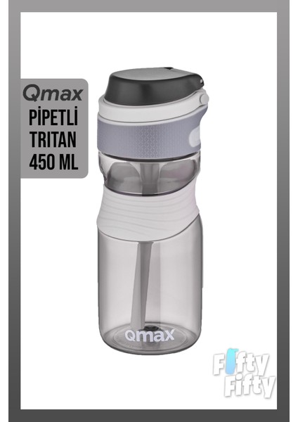 Pipetli Tritan Bpa Içermeyen Su Matarası 450 ml Gri