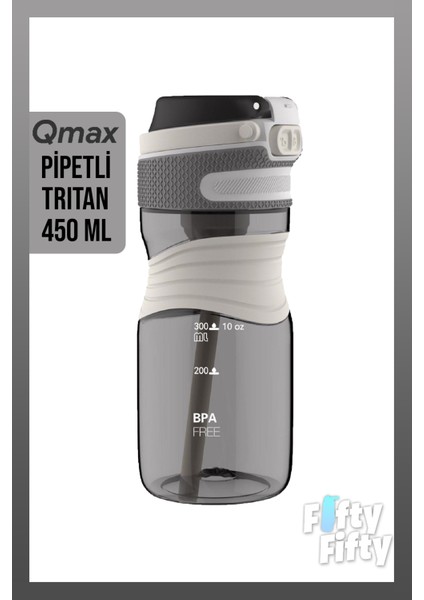 Pipetli Tritan Bpa Içermeyen Su Matarası 450 ml Gri
