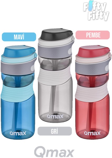 Pipetli Tritan Bpa Içermeyen Su Matarası 450 ml Gri