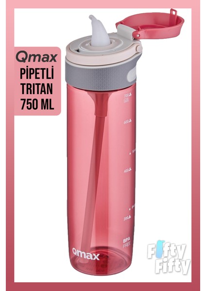 Tritan Bpa Içermeyen Pipetli Su Matarası 750 ml Pembe