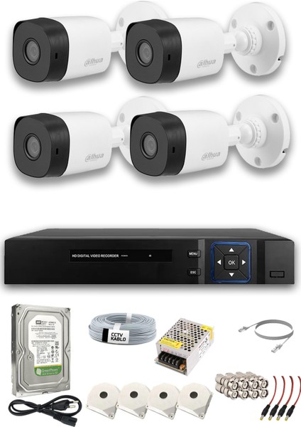 Orjinal 4 Dahua Bullet Kameralı Xmeye Kayıt Cihazlı Full Set