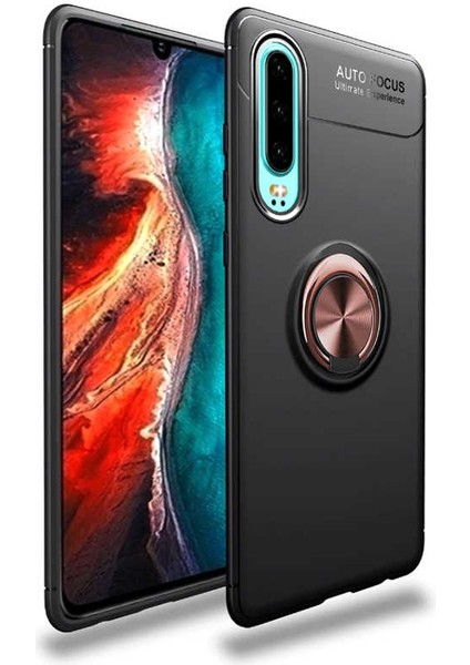Huawei P30 Kılıf Yüzüklü Standlı Soft Parmak Izi Bırakmaz Kapak