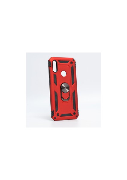 Huawei Y6 2019 Kılıf Yüzüklü Standlı Mıknatıslı Zırhlı Panzr Koruma 9h Antishock Nano Cam