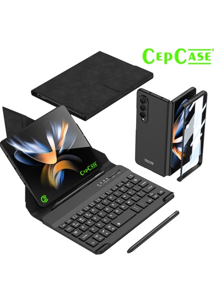 Samsung Galaxy Z Fold 4 Kılıf Standlı Bluetooth Klavyeli Foldable Magnet Stand Keyboard Set Kılıf