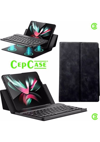 Samsung Galaxy Z Fold 4 Kılıf Standlı Bluetooth Klavyeli Foldable Magnet Stand Keyboard Set Kılıf
