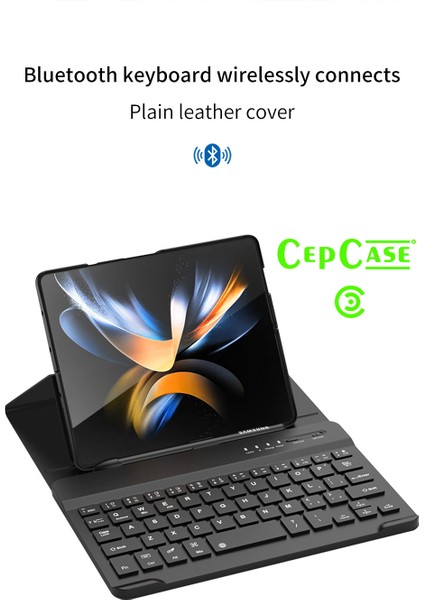 Samsung Galaxy Z Fold 4 Kılıf Standlı Bluetooth Klavyeli Foldable Magnet Stand Keyboard Set Kılıf