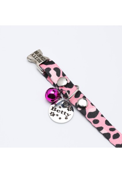 Pembe Leopar Desenli Isimli Kedi Tasması, Isimli Kedi Köpek Tasması ve Künyesi, Kedi Köpek Isimlik modelleri
