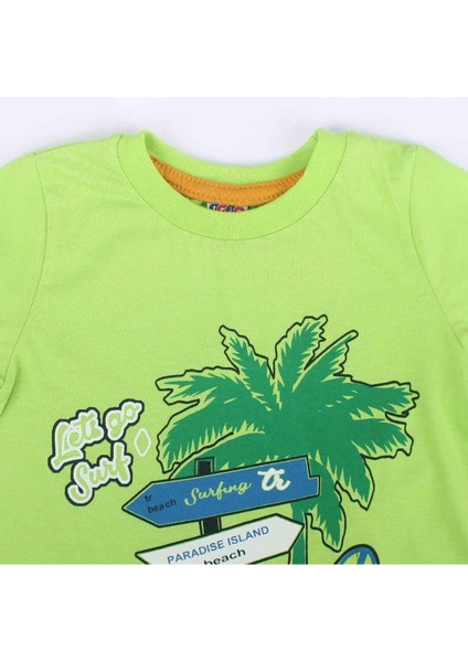 Erkek Çocuk Yeşil Lacivert Summer Time Yazılı Tabela Baskılı Şortlu 2'li Takım