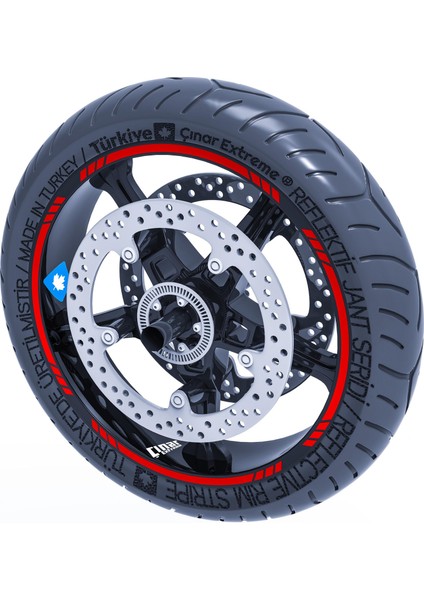 Reflektif Kırmızı 4 Parçalı Kesikli Jant Şeridi Sticker Çınar Extreme