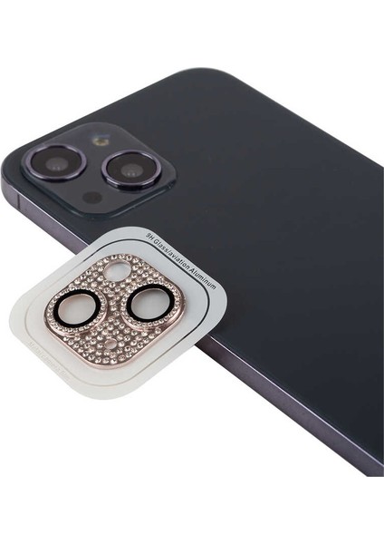 Apple iPhone 12 Kamera Lens Koruyucu Diamond Pırıltı Taşlı Tasarım (Pembe)