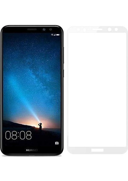 Cep Case Huawei Mate 10 Lite Ekran Koruyucu Kenar Korumalı Tam Kapatan 5d Temperli Cam Ekran Koruma Beyaz