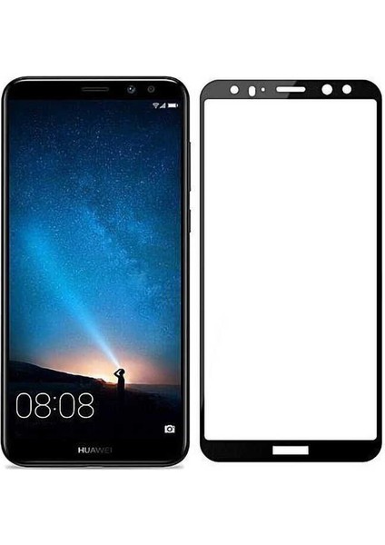 Cep Case Huawei Mate 10 Lite Ekran Koruyucu Kenar Korumalı Tam Kapatan 5d Temperli Cam Ekran Koruma Beyaz