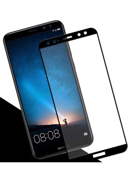 Cep Case Huawei Mate 10 Lite Ekran Koruyucu Kenar Korumalı Tam Kapatan 5d Temperli Cam Ekran Koruma Beyaz