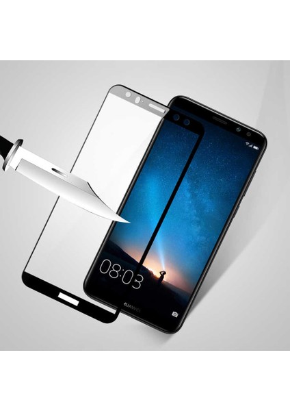 Cep Case Huawei Mate 10 Lite Ekran Koruyucu Kenar Korumalı Tam Kapatan 5d Temperli Cam Ekran Koruma Beyaz