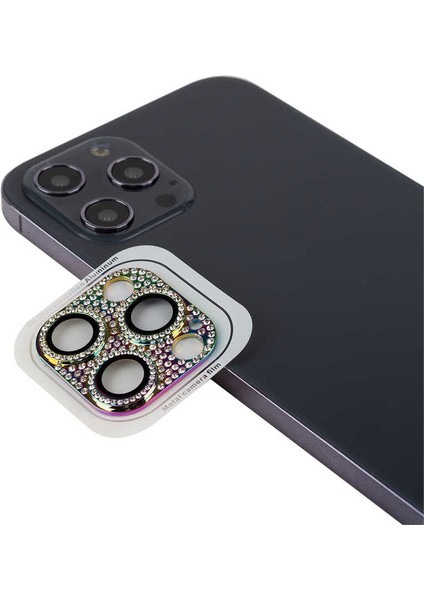 Apple iPhone 13 Pro Max Kamera Lens Koruyucu Diamond Pırıltı Taşlı Tasarım (Colorful)