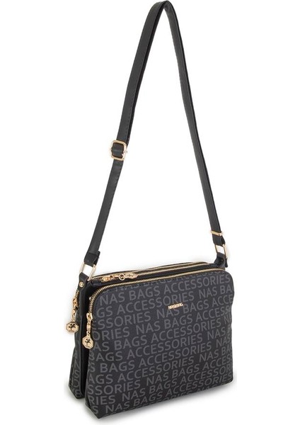 Kadın Çapraz Çanta Siyah Yazılı