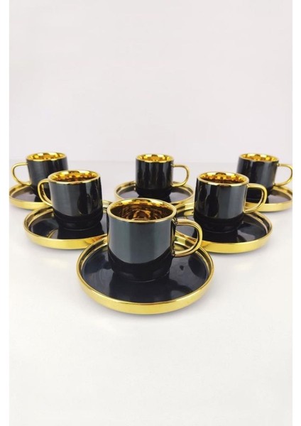 Porselen 6’lı Kahve Fincan Takımı Siyah Gold - İST-121 fiyatları