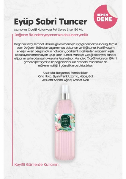 Manolya Çiçeği Kolonyası Silindir Pet Sprey Şişe 150 ml fiyatları