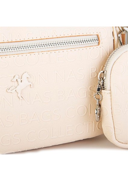 Kadın Çapraz Çanta Mini Cüzdanlı Ayarlanabilir Askılı Krem Camel Gofraj modelleri