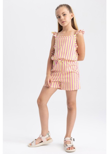 Kız Çocuk Desenli Askılı Pamuklu Kısa Tulum T2733A623HS fiyatları