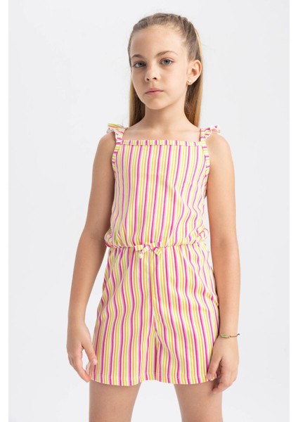 Kız Çocuk Desenli Askılı Pamuklu Kısa Tulum T2733A623HS modelleri