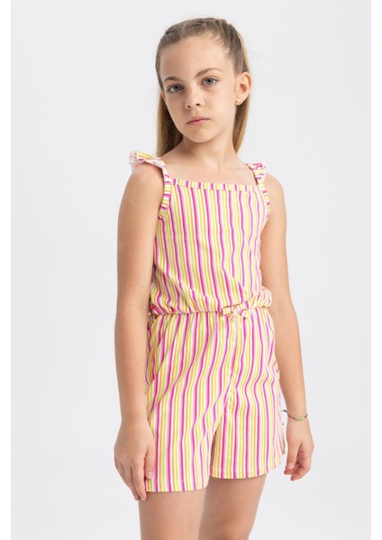 Kız Çocuk Desenli Askılı Pamuklu Kısa Tulum T2733A623HS fırsatları