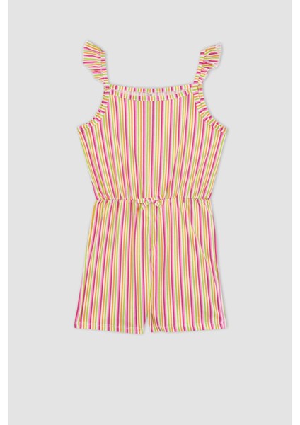 Kız Çocuk Desenli Askılı Pamuklu Kısa Tulum T2733A623HS