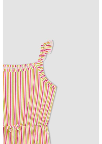 Kız Çocuk Desenli Askılı Pamuklu Kısa Tulum T2733A623HS