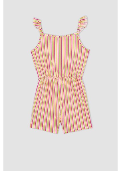 Kız Çocuk Desenli Askılı Pamuklu Kısa Tulum T2733A623HS