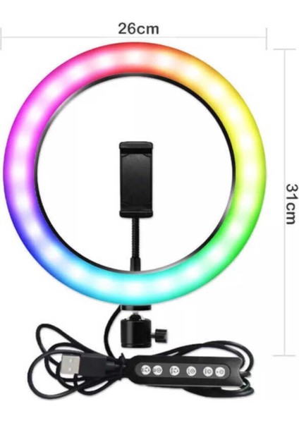 Ring Light LED Renkli Işık Halkası Rgb-26 Işıklı Tripod Telefon Tutucu