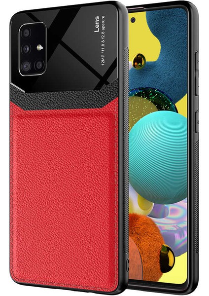 Galaxy A51 Kılıf Piano Black Çift Renk Deri Görünümlü Pc Sert Kılıf