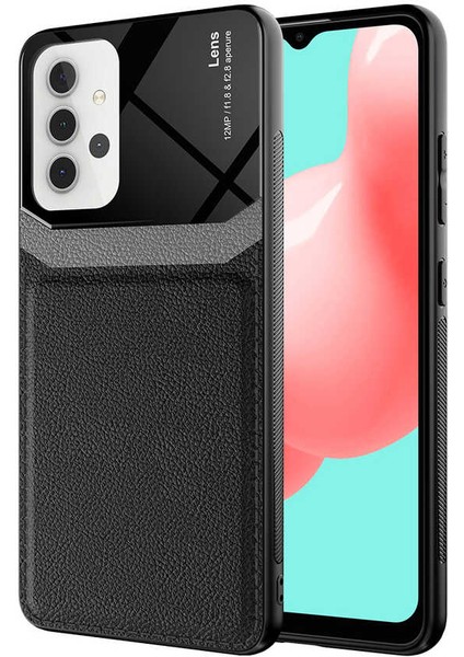 Galaxy A32 4g Kılıf Piano Black Çift Renk Deri Görünümlü Pc Sert Kılıf