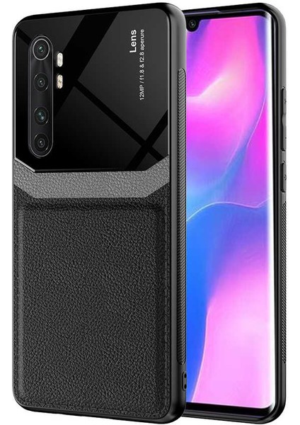 Xiaomi Mi Note 10 Lite Kılıf Piano Black Çift Renk Deri Görünümlü Pc Sert Kılıf